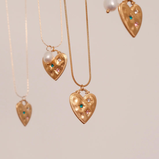 Gold heart pendant necklace, 18K gold filled heart necklace, Waterproof tarnish free necklace, Diamond heart pearl necklace, 