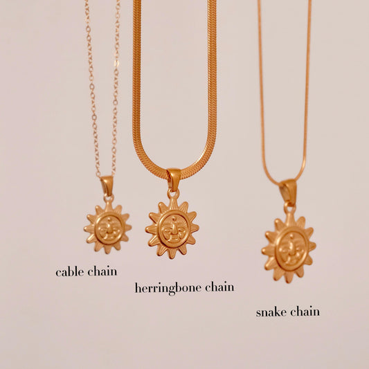 Gold Sun Pendant Necklace, Waterproof Necklace, Dainty Sun Necklace, Sunburst Necklace, Sunshine Necklace, Celestial Necklace