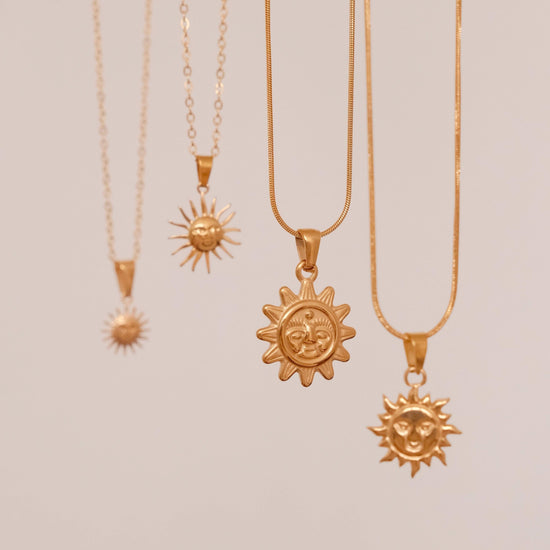 Gold Sun Pendant Necklace, Waterproof Necklace, Dainty Sun Necklace, Sunburst Necklace, Sunshine Necklace, Celestial Necklace