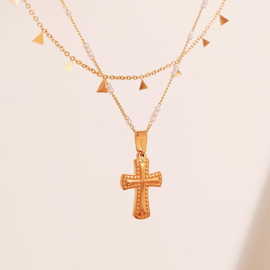 Gold Filled Cross Necklace, Gold Religious Cross Charm, Waterproof Unisex Women Men Necklace, Pray Christian Faith Pendant Ev