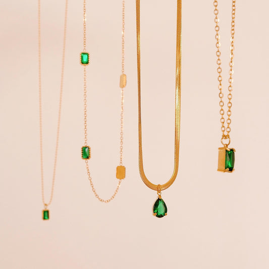 Dainty Emerald Necklace, Green Emerald Choker, Emerald Jewelry, Emerald Pendant Necklace, May Birthstone Necklace, Waterproof