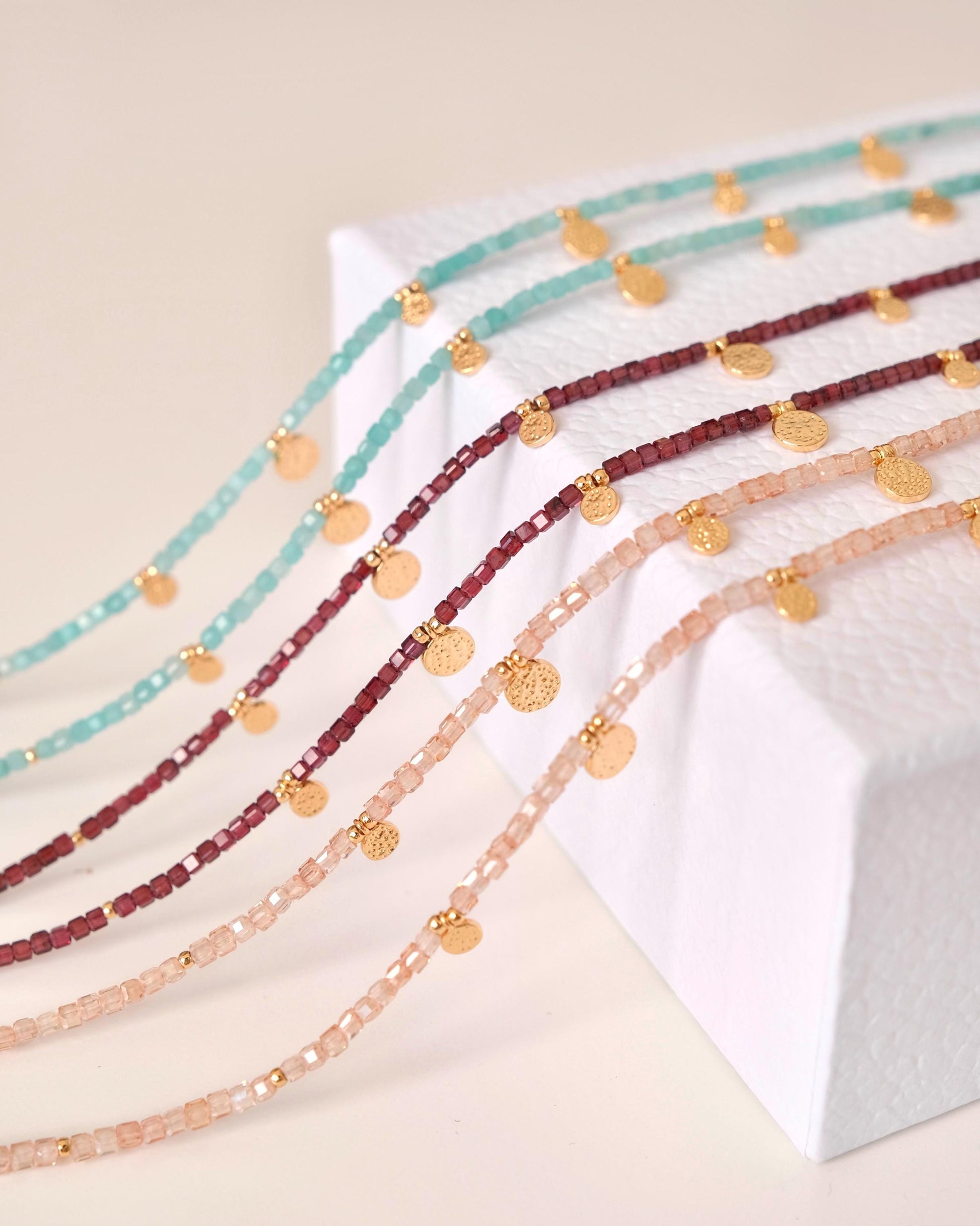 Genuine Gemstone Beaded Necklace, Pendant Cube Beads Choker, 18k Gold Beaded Necklace, Crystal Beads, Gold Filled Necklace, C