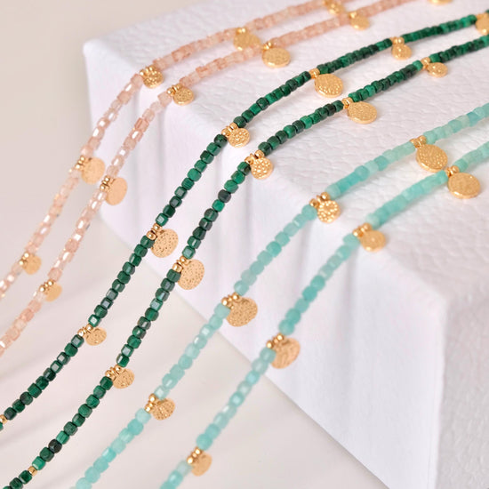 Genuine Gemstone Beaded Necklace, Pendant Cube Beads Choker, 18k Gold Beaded Necklace, Crystal Beads, Gold Filled Necklace, C