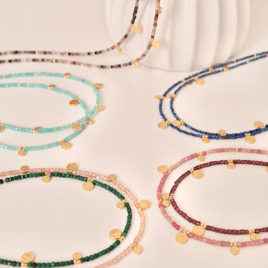 Genuine Gemstone Beaded Necklace, Pendant Cube Beads Choker, 18k Gold Beaded Necklace, Crystal Beads, Gold Filled Necklace, C