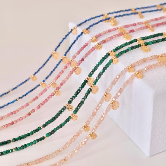 Genuine Gemstone Beaded Necklace, Pendant Cube Beads Choker, 18k Gold Beaded Necklace, Crystal Beads, Gold Filled Necklace, C