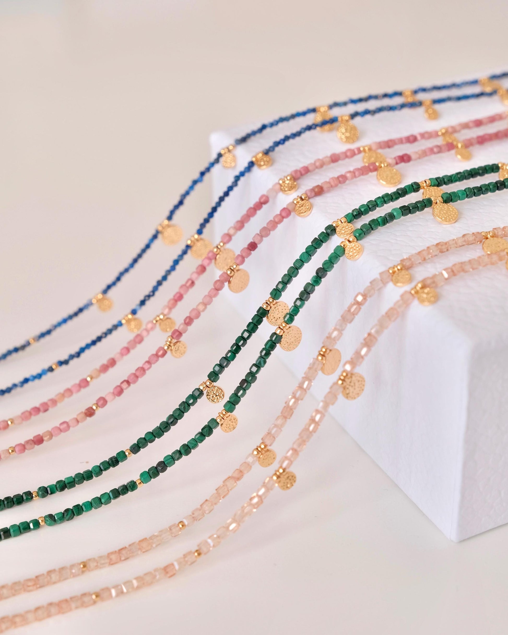 Genuine Gemstone Beaded Necklace, Pendant Cube Beads Choker, 18k Gold Beaded Necklace, Crystal Beads, Gold Filled Necklace, C
