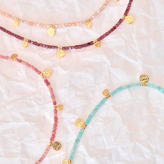 Genuine Gemstone Beaded Necklace, Pendant Cube Beads Choker, 18k Gold Beaded Necklace, Crystal Beads, Gold Filled Necklace, C