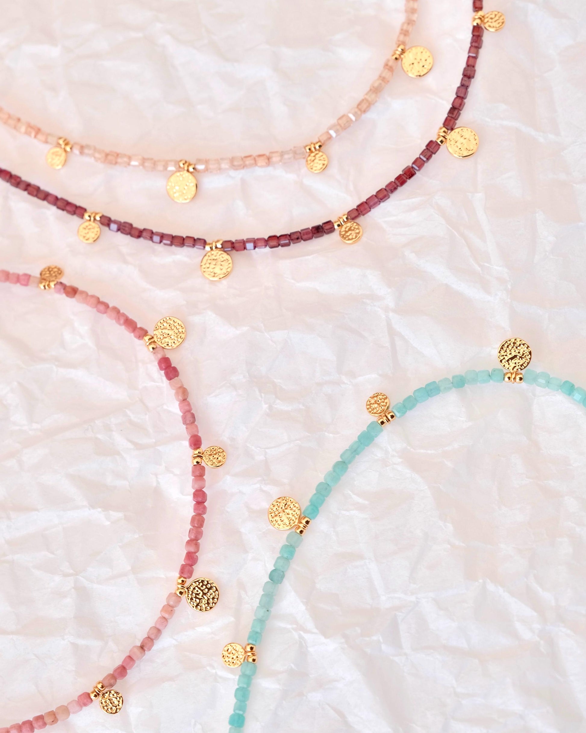 Genuine Gemstone Beaded Necklace, Pendant Cube Beads Choker, 18k Gold Beaded Necklace, Crystal Beads, Gold Filled Necklace, C