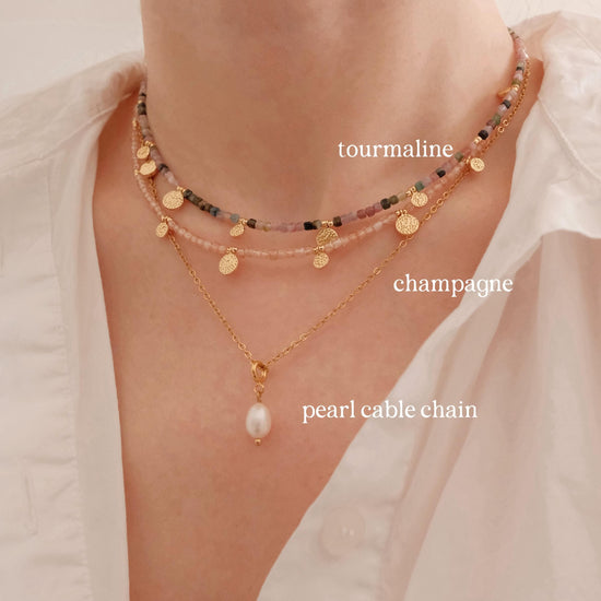 Genuine Gemstone Beaded Necklace, Pendant Cube Beads Choker, 18k Gold Beaded Necklace, Crystal Beads, Gold Filled Necklace, C