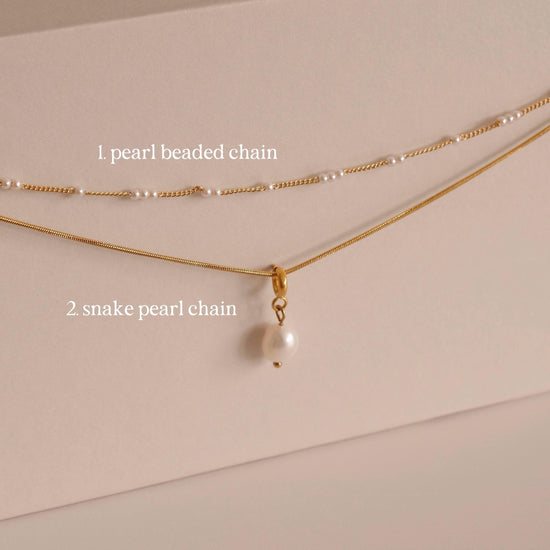 Gold Layered Pearl Necklace, Snake Chain Double Layer Necklace, Dainty Freshwater Pearl Necklace, Multiple Pearl Necklace, Gi