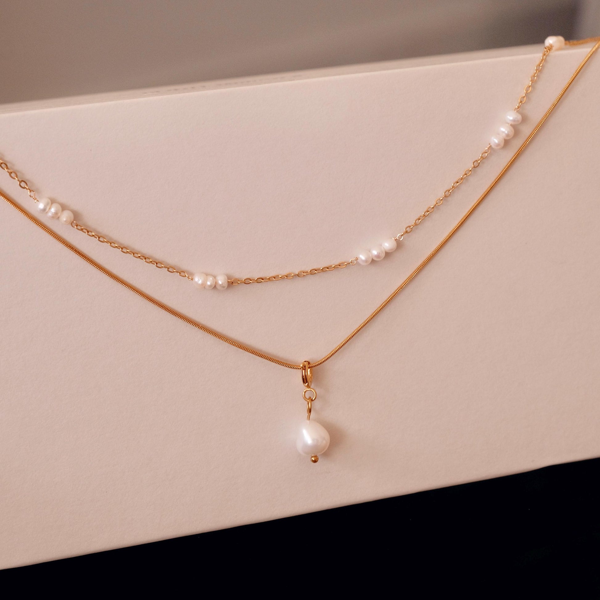 Dainty Gold Layered Pearl Necklace, Natural Freshwater Pearl Double Layer Necklace, Waterproof Wedding Layered Necklace, Gift