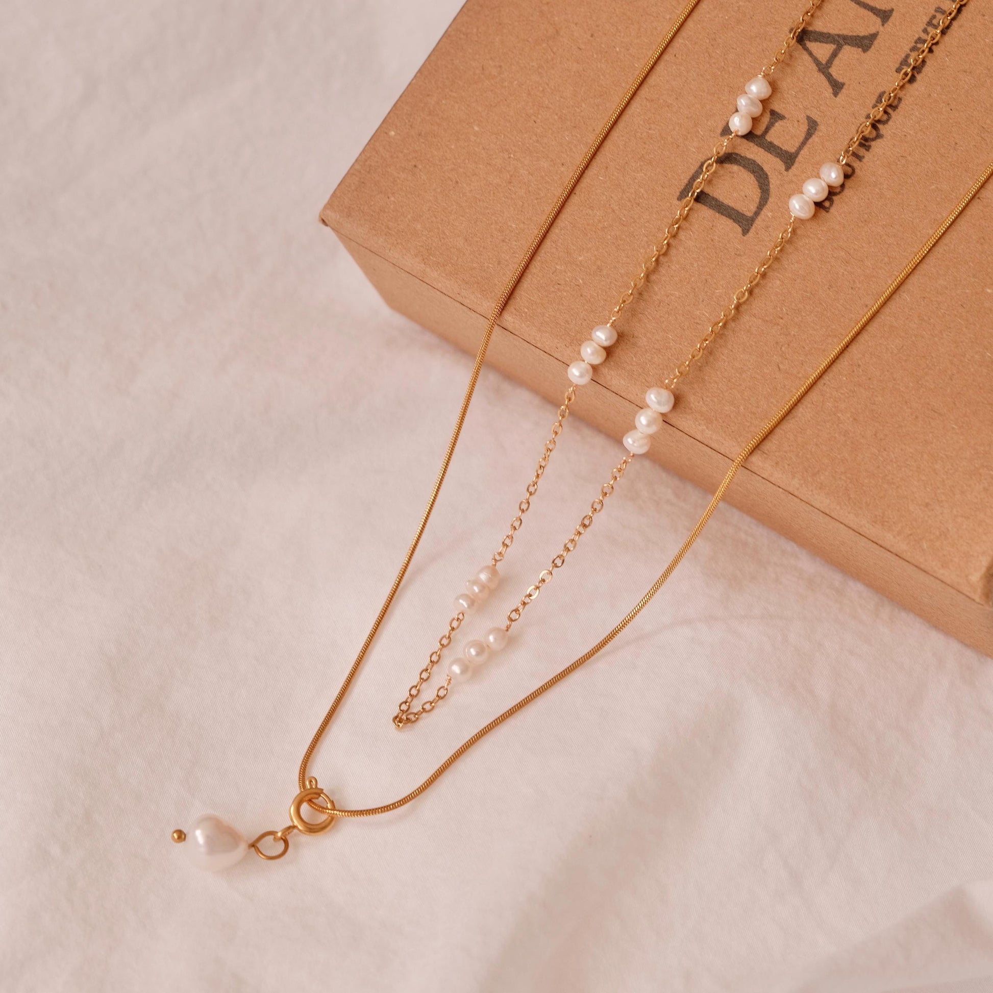 Dainty Gold Layered Pearl Necklace, Natural Freshwater Pearl Double Layer Necklace, Waterproof Wedding Layered Necklace, Gift