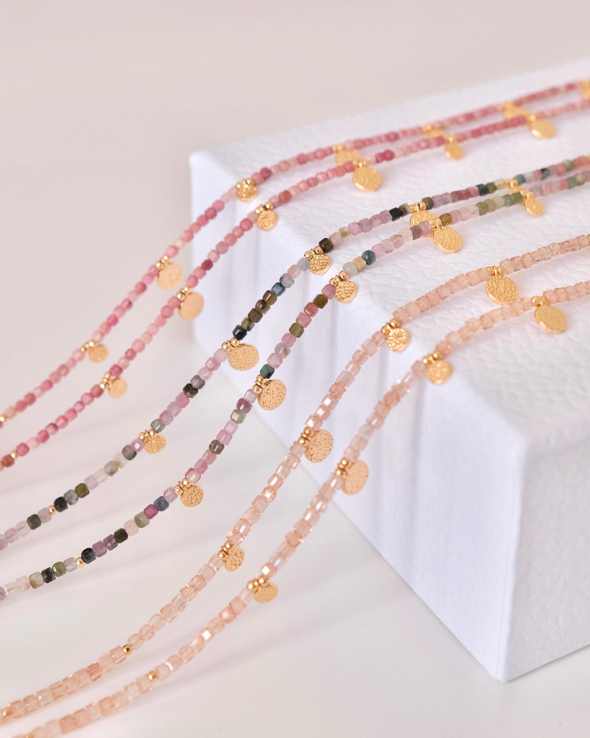Genuine Gemstone Beaded Necklace, Pendant Cube Beads Choker, 18k Gold Beaded Necklace, Crystal Beads, Gold Filled Necklace, C