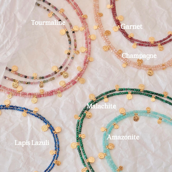 Genuine Gemstone Beaded Necklace, Pendant Cube Beads Choker, 18k Gold Beaded Necklace, Crystal Beads, Gold Filled Necklace, C