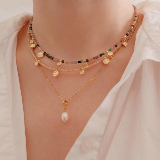 Genuine Gemstone Beaded Necklace, Pendant Cube Beads Choker, 18k Gold Beaded Necklace, Crystal Beads, Gold Filled Necklace, C