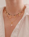 Genuine Gemstone Beaded Necklace, Pendant Cube Beads Choker, 18k Gold Beaded Necklace, Crystal Beads, Gold Filled Necklace, C