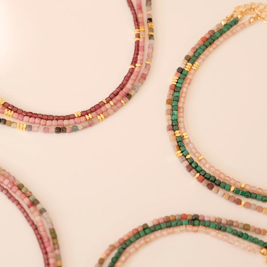Genuine Gemstone Beaded Bracelet, Pendant Cube Beads Bracelet, 18k Gold Beaded Bracelet, Crystal Beads, Gold Filled Bracelet,