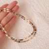 Genuine Tourmaline Necklace, Colorful stone beaded necklace, Minimalist beaded necklace with real pearl, Choker tourmaline st