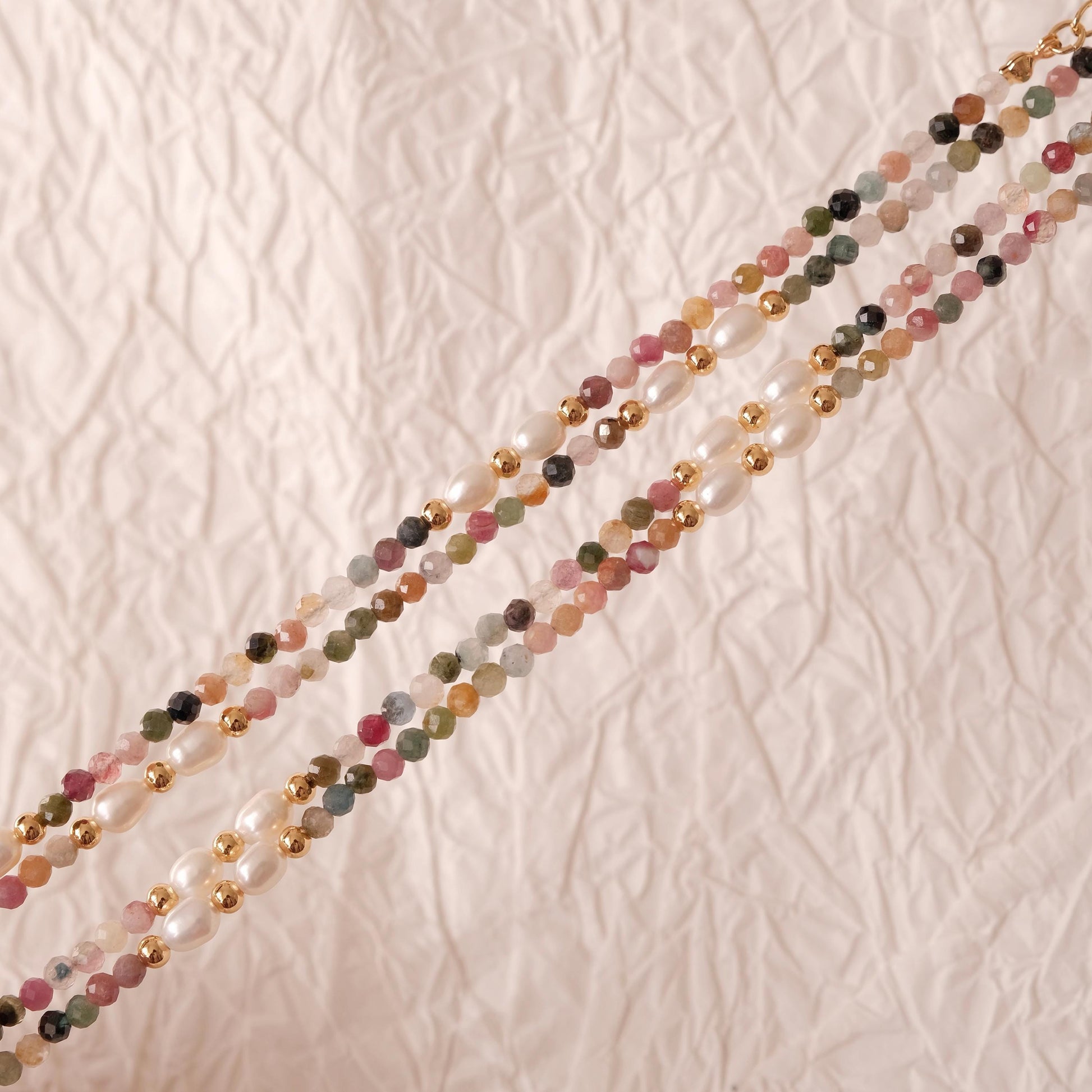 Genuine Tourmaline Necklace, Colorful stone beaded necklace, Minimalist beaded necklace with real pearl, Choker tourmaline st