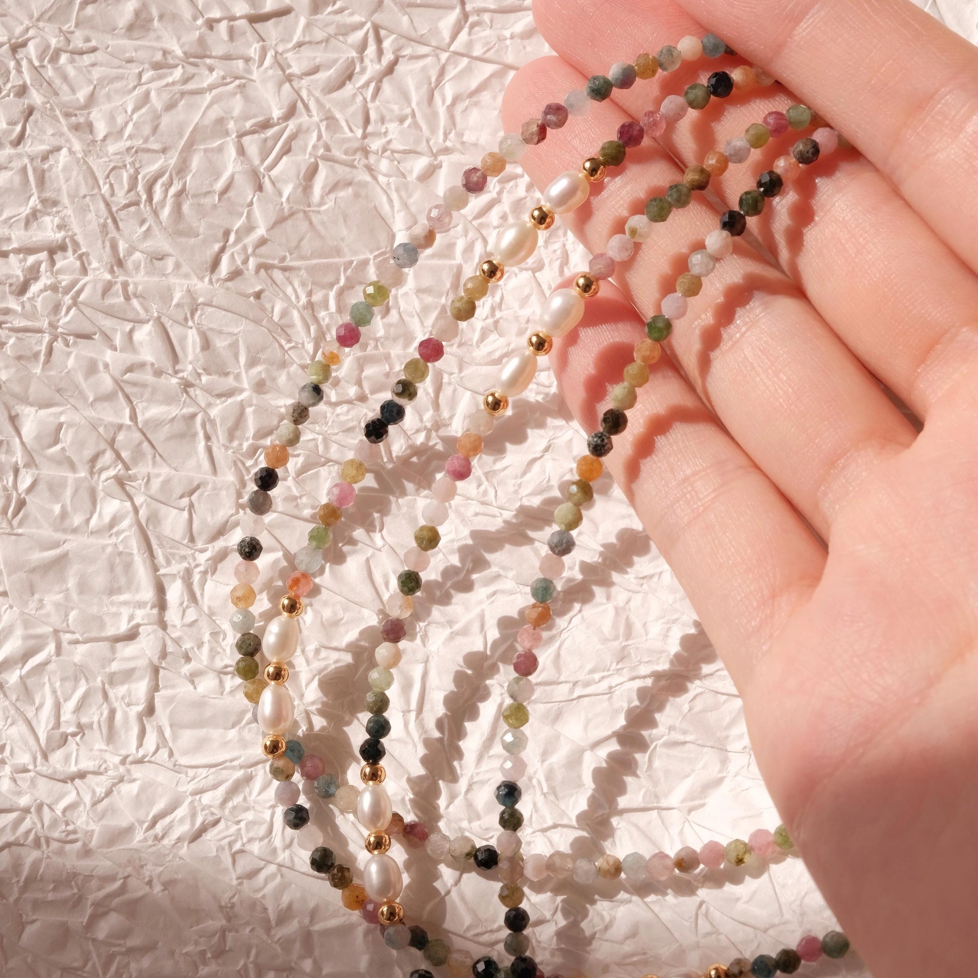 Genuine Tourmaline Necklace, Colorful stone beaded necklace, Minimalist beaded necklace with real pearl, Choker tourmaline st