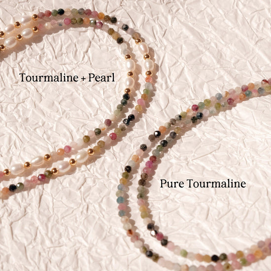 Genuine Tourmaline Necklace, Colorful stone beaded necklace, Minimalist beaded necklace with real pearl, Choker tourmaline st