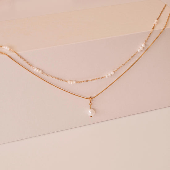 Dainty Gold Layered Pearl Necklace, Natural Freshwater Pearl Double Layer Necklace, Waterproof Wedding Layered Necklace, Gift