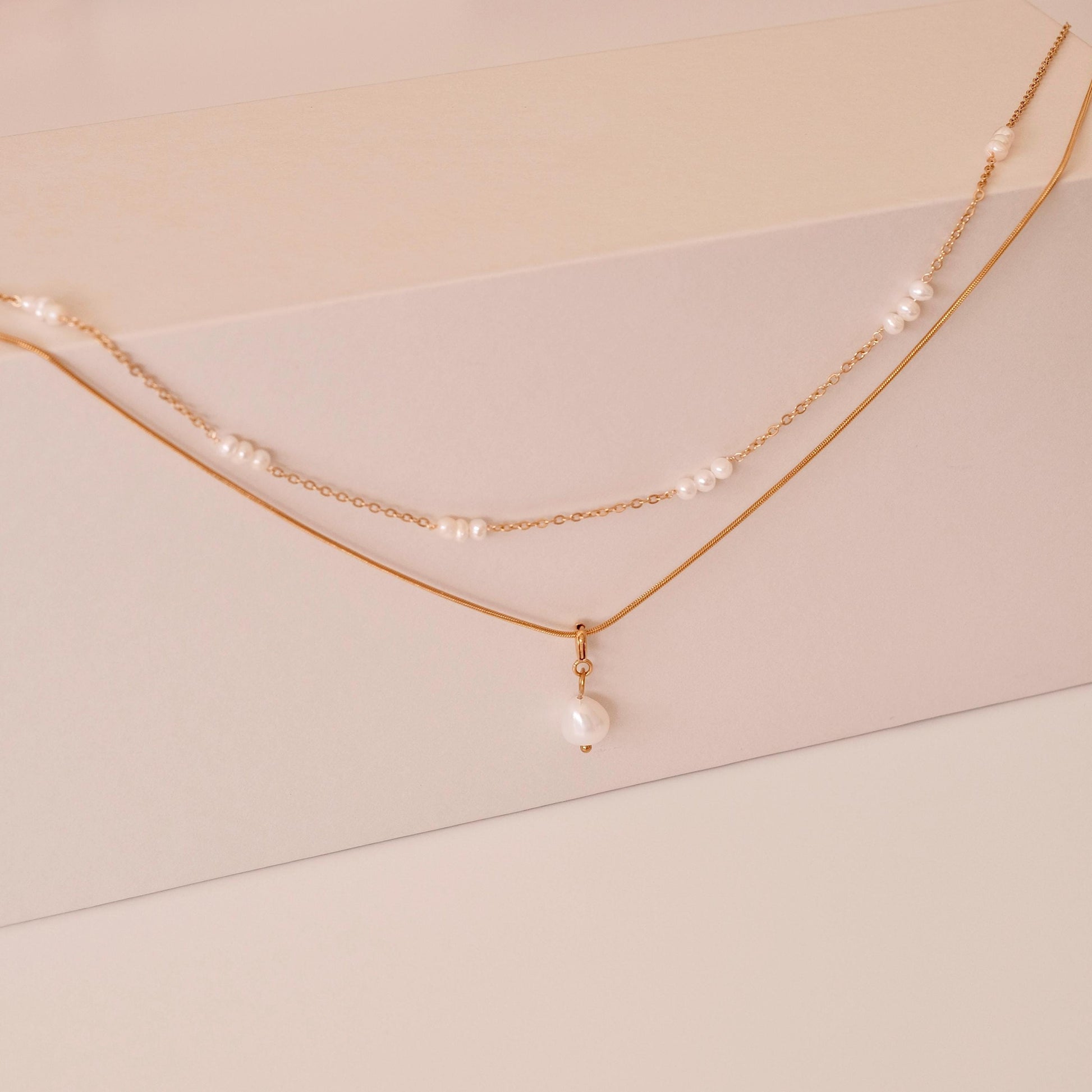 Dainty Gold Layered Pearl Necklace, Natural Freshwater Pearl Double Layer Necklace, Waterproof Wedding Layered Necklace, Gift