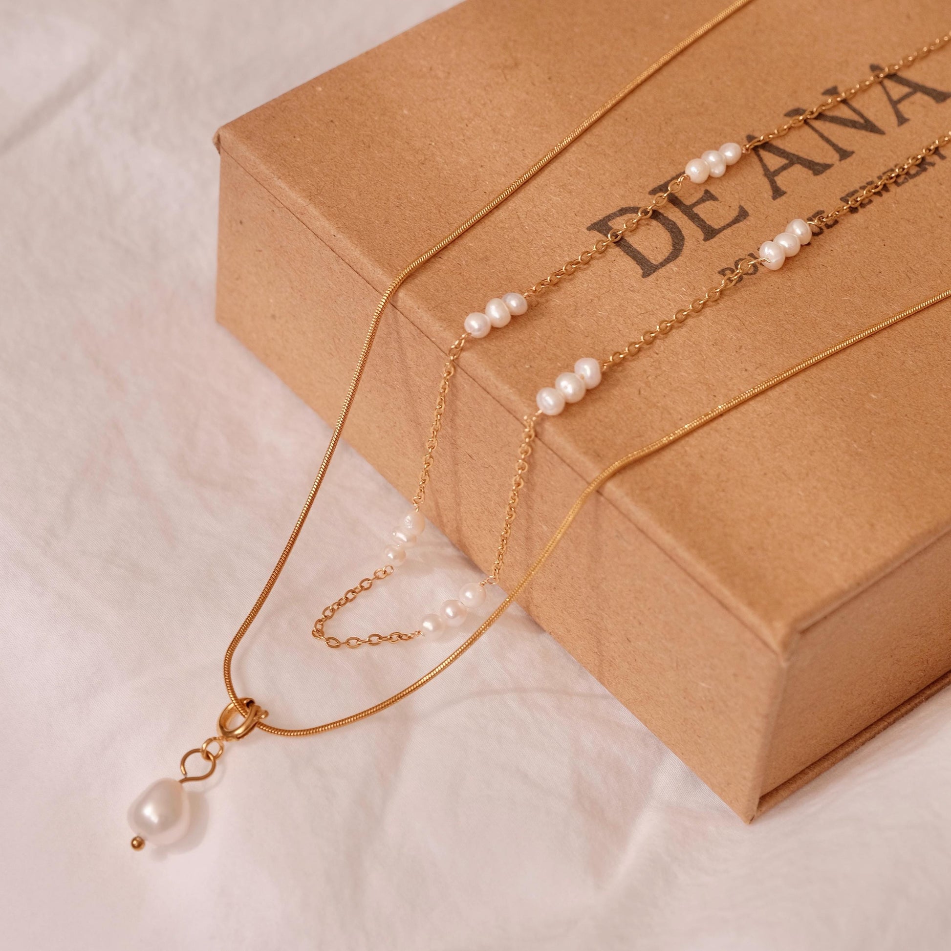 Dainty Gold Layered Pearl Necklace, Natural Freshwater Pearl Double Layer Necklace, Waterproof Wedding Layered Necklace, Gift