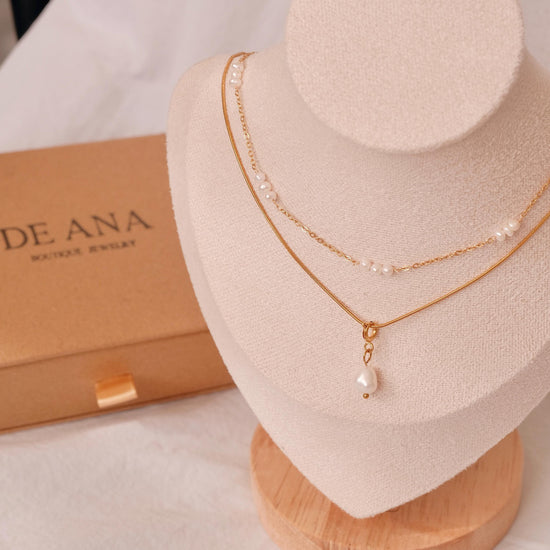 Dainty Gold Layered Pearl Necklace, Natural Freshwater Pearl Double Layer Necklace, Waterproof Wedding Layered Necklace, Gift