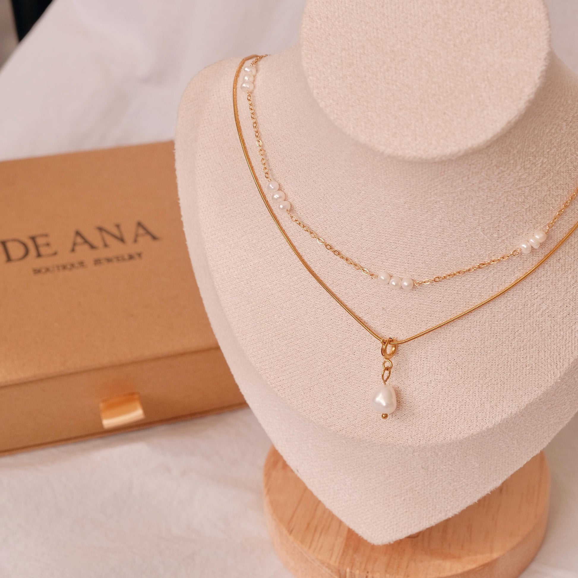 Dainty Gold Layered Pearl Necklace, Natural Freshwater Pearl Double Layer Necklace, Waterproof Wedding Layered Necklace, Gift