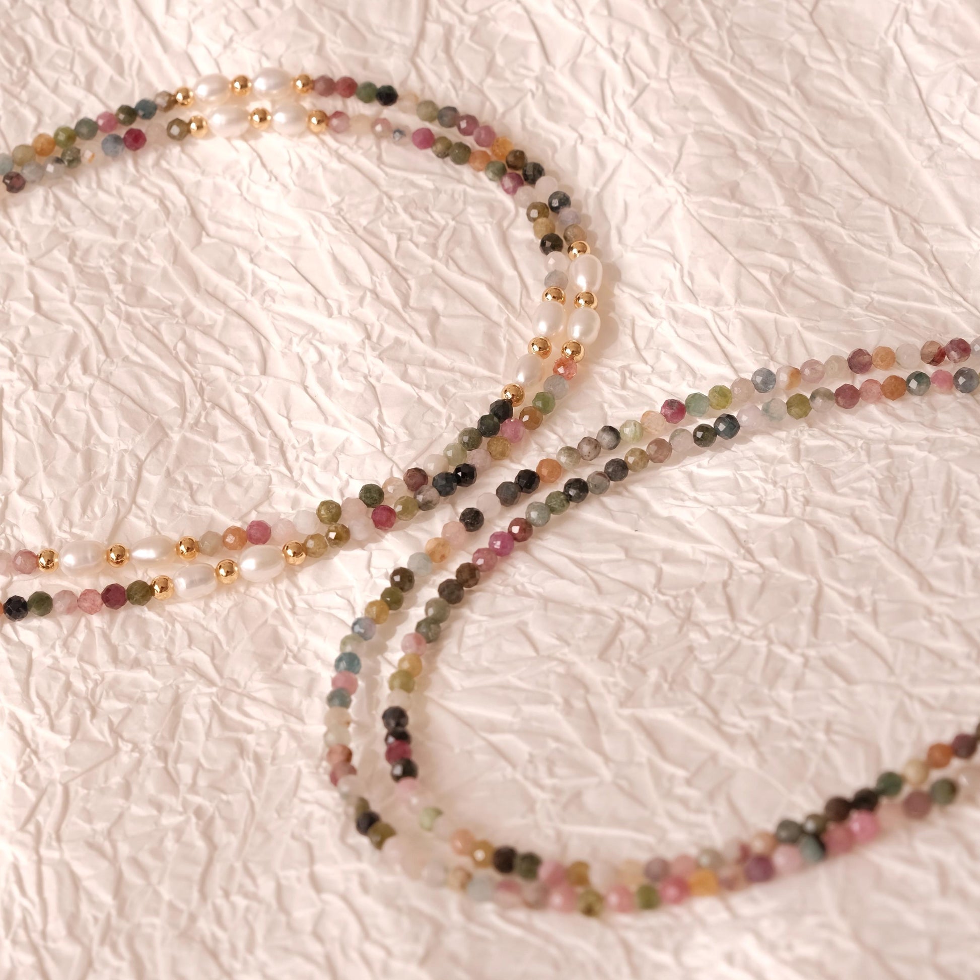 Genuine Tourmaline Necklace, Colorful stone beaded necklace, Minimalist beaded necklace with real pearl, Choker tourmaline st