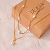 Dainty Gold Layered Pearl Necklace Set, Natural Freshwater Pearl Double Layer Necklace, Waterproof Wedding Layered Necklace, 
