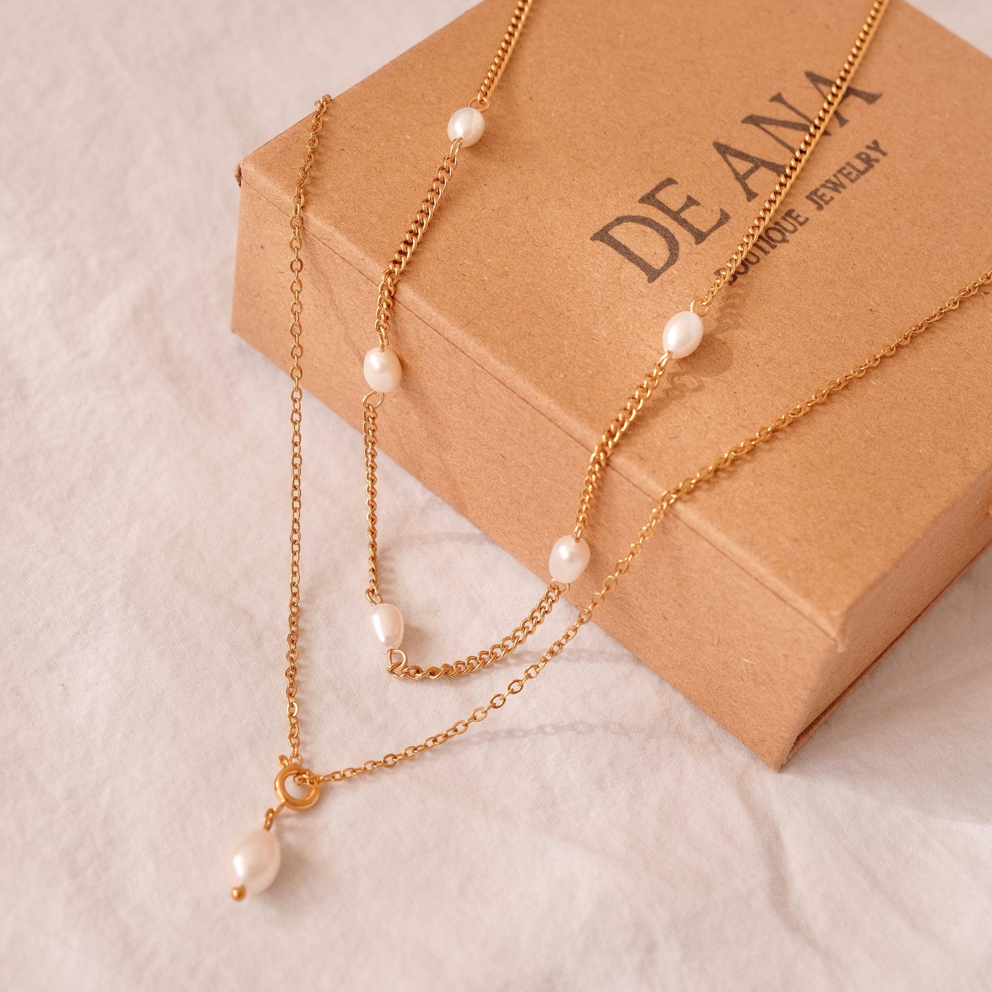 Dainty Gold Layered Pearl Necklace Set, Natural Freshwater Pearl Double Layer Necklace, Waterproof Wedding Layered Necklace, 