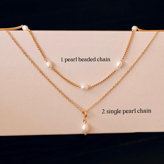 Dainty Gold Layered Pearl Necklace Set, Natural Freshwater Pearl Double Layer Necklace, Waterproof Wedding Layered Necklace, 