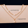 Dainty Gold Layered Pearl Necklace Set, Natural Freshwater Pearl Double Layer Necklace, Waterproof Wedding Layered Necklace, 