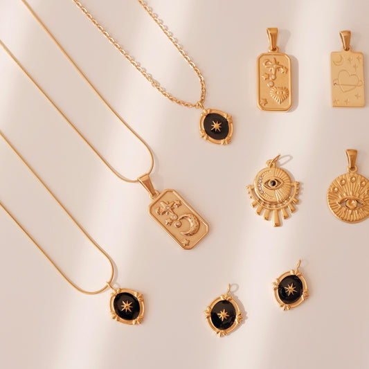 Celestial Charm Necklace | Sun Moon Star Evil Eye Pendant | Tarot Inspired Jewelry | Protection & Luck Gift | Choose Your Charm | Waterproof