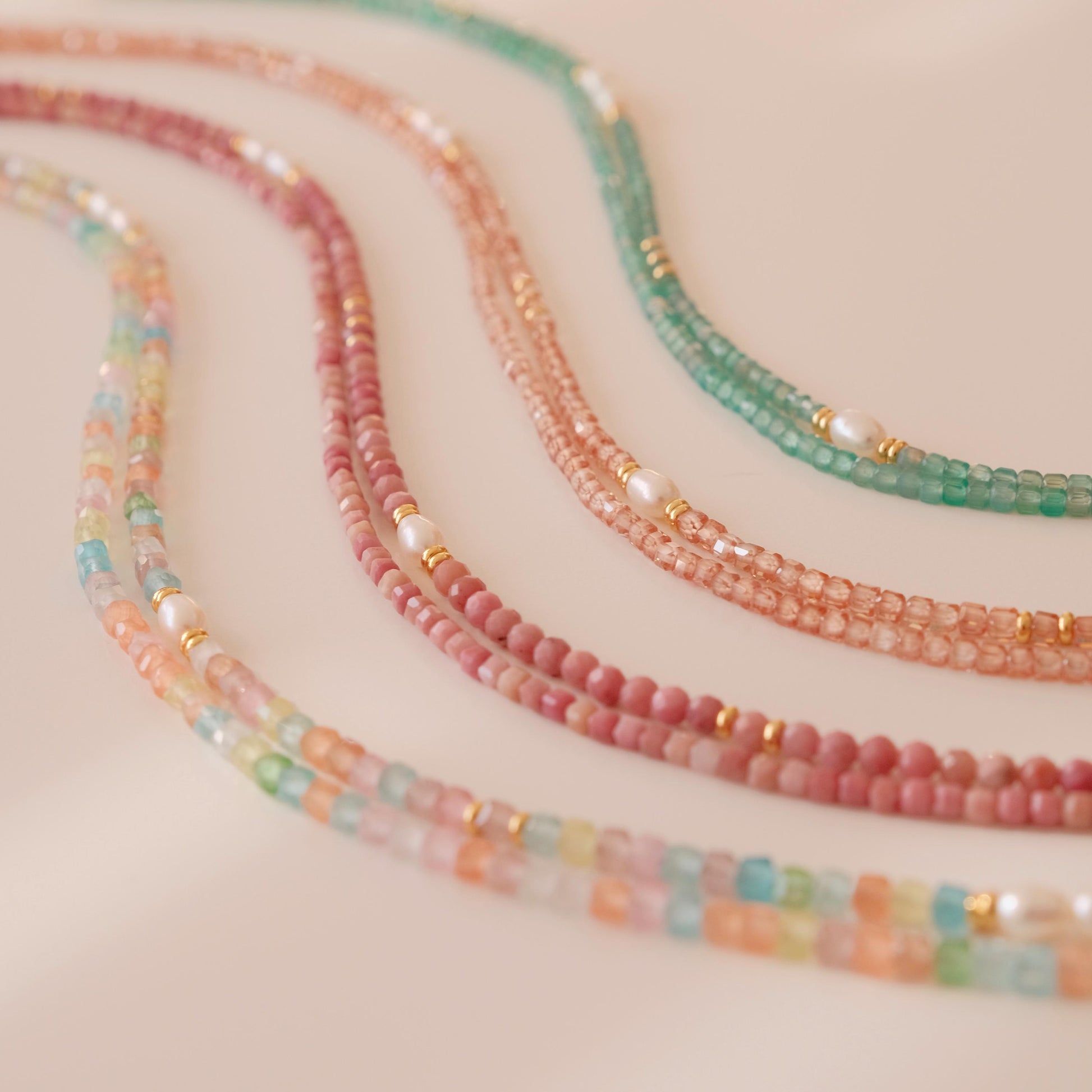 Genuine Gemstone Beaded Necklace, Cube beads freshwater pearl choker, 18k gold beaded necklace, Crystal Beads, Cats Eye Beads