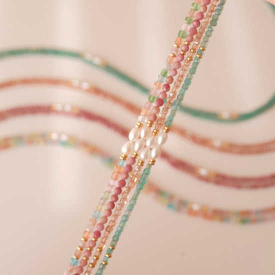 Genuine Gemstone Beaded Necklace, Cube beads freshwater pearl choker, 18k gold beaded necklace, Crystal Beads, Cats Eye Beads