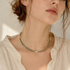 Genuine Gemstone Beaded Necklace, Cube beads freshwater pearl choker, 18k gold beaded necklace, Crystal Beads, Cats Eye Beads