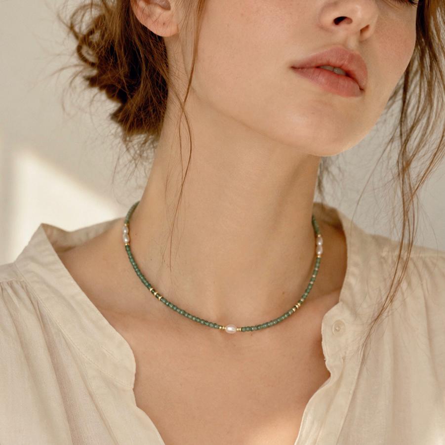 Genuine Gemstone Beaded Necklace, Cube beads freshwater pearl choker, 18k gold beaded necklace, Crystal Beads, Cats Eye Beads