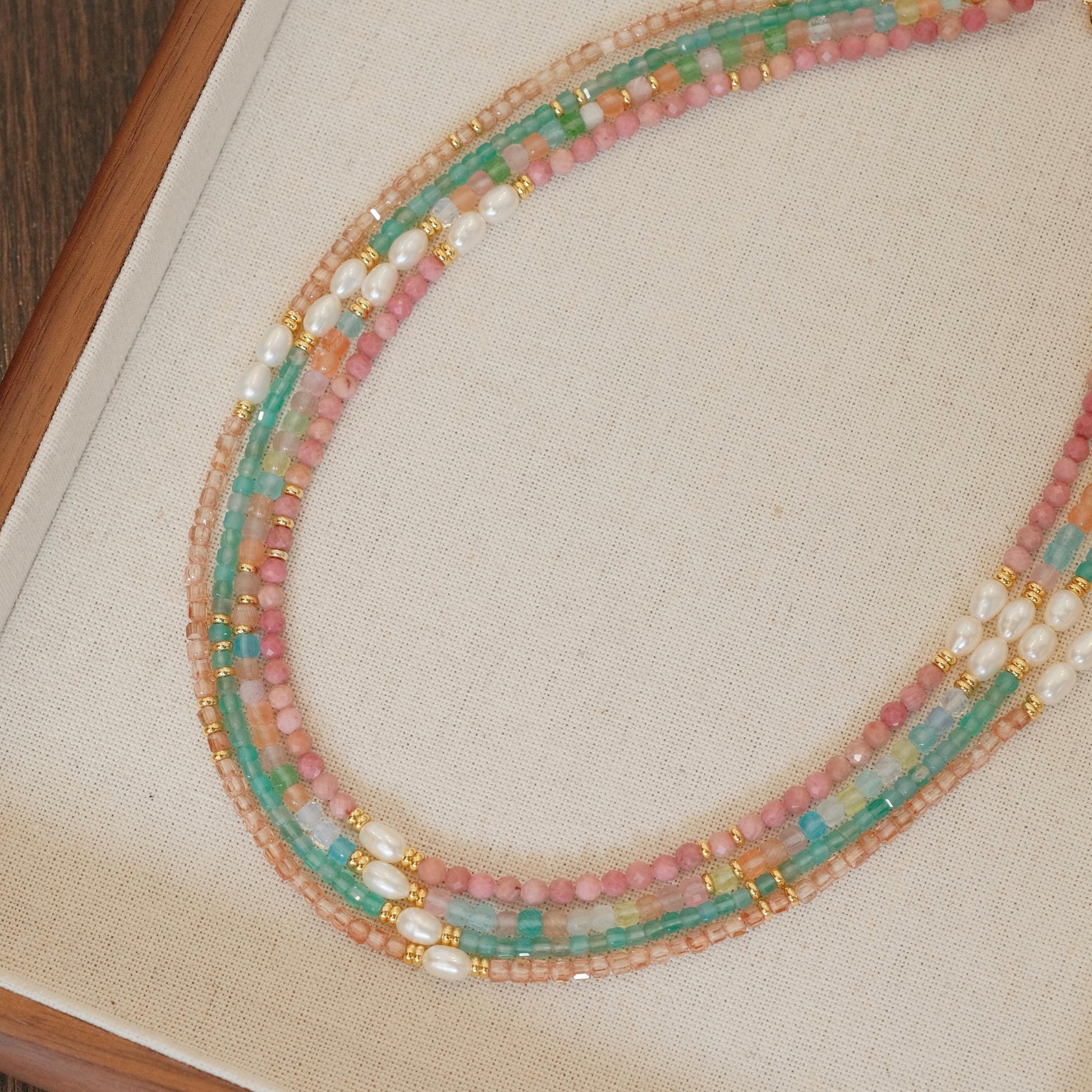 Genuine Gemstone Beaded Necklace, Cube beads freshwater pearl choker, 18k gold beaded necklace, Crystal Beads, Cats Eye Beads