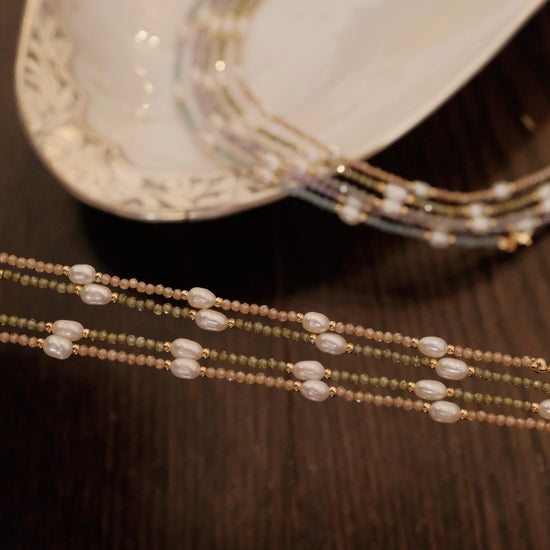 Genuine Gemstone Beaded Necklace, Beads freshwater pearl choker, 18k gold beaded necklace, Crystal Beads, Cats Eye Beads, Gift for her