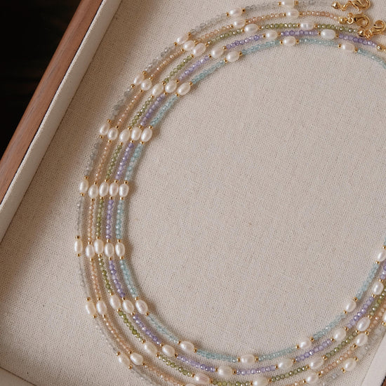 Genuine Gemstone Beaded Necklace, Beads freshwater pearl choker, 18k gold beaded necklace, Crystal Beads, Cats Eye Beads, Gift for her
