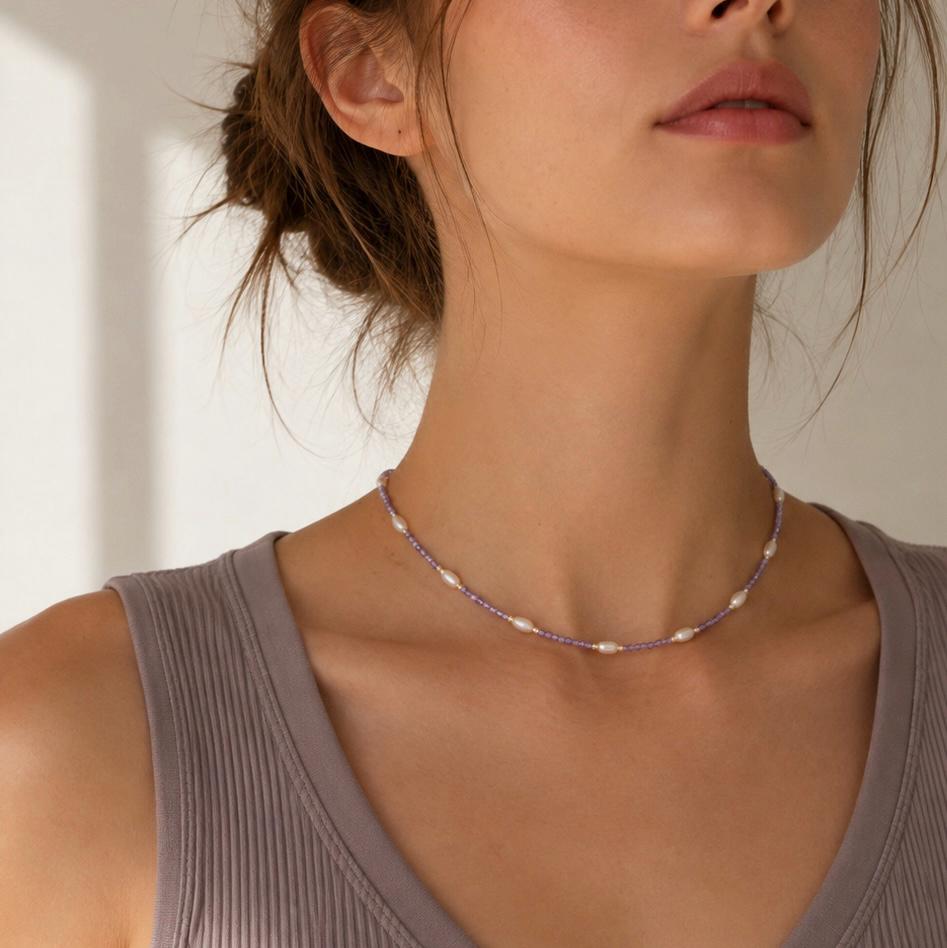 Genuine Gemstone Beaded Necklace, Beads freshwater pearl choker, 18k gold beaded necklace, Crystal Beads, Cats Eye Beads, Gift for her