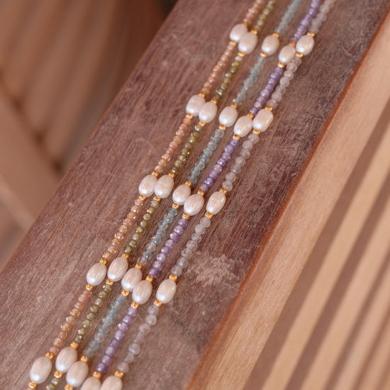 Genuine Gemstone Beaded Necklace, Beads freshwater pearl choker, 18k gold beaded necklace, Crystal Beads, Cats Eye Beads, Gift for her