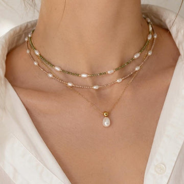 Genuine Gemstone Beaded Necklace, Beads freshwater pearl choker, 18k gold beaded necklace, Crystal Beads, Cats Eye Beads, Gift for her