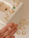 Beaded Flower Detachable Pendants, 18K Gold Filled Hoop Earrings, Waterproof Huggie Hoops, Custom Pearl Beaded Flower Charms 
