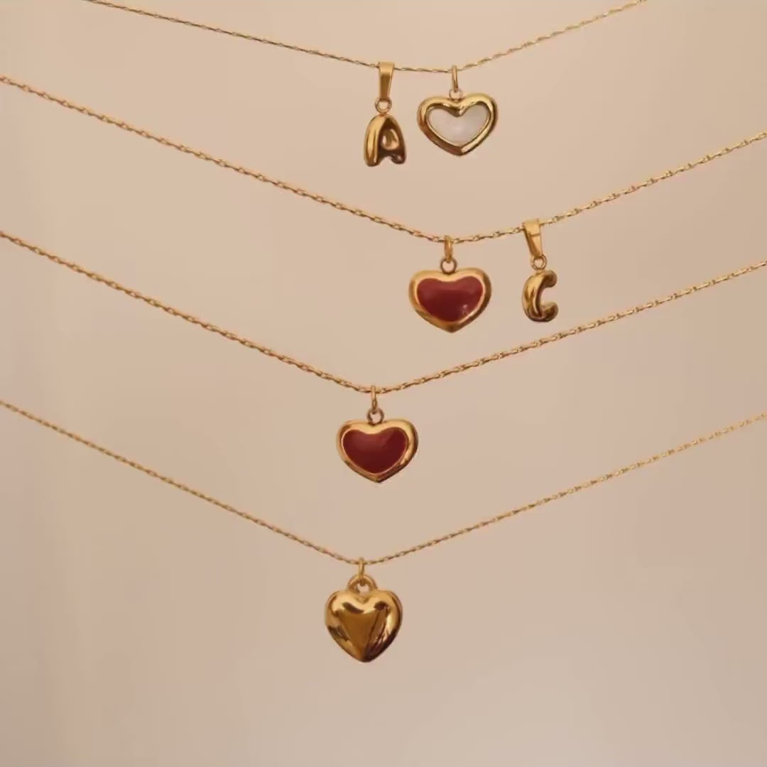 Red heart necklace, Waterproof tarnish resistant necklace, Mother of pearl necklace, Love necklace, 18k gold pendant necklace