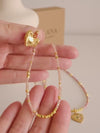 Gold heart detachable pendant necklace, Genuine gemstone beaded necklace, Cube beads choker, 18k gold beaded necklace, Crysta