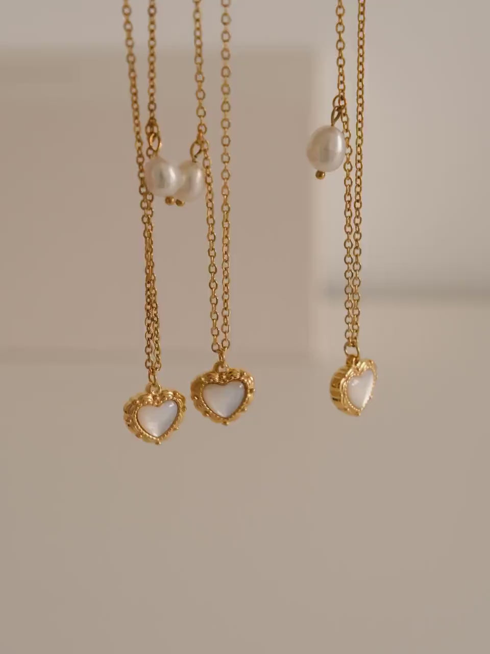 Gold Heart Necklace, Waterproof tarnish Resistant necklace, Mother of Pearl Necklace, Love Necklace, 18k Gold Pendant Necklac